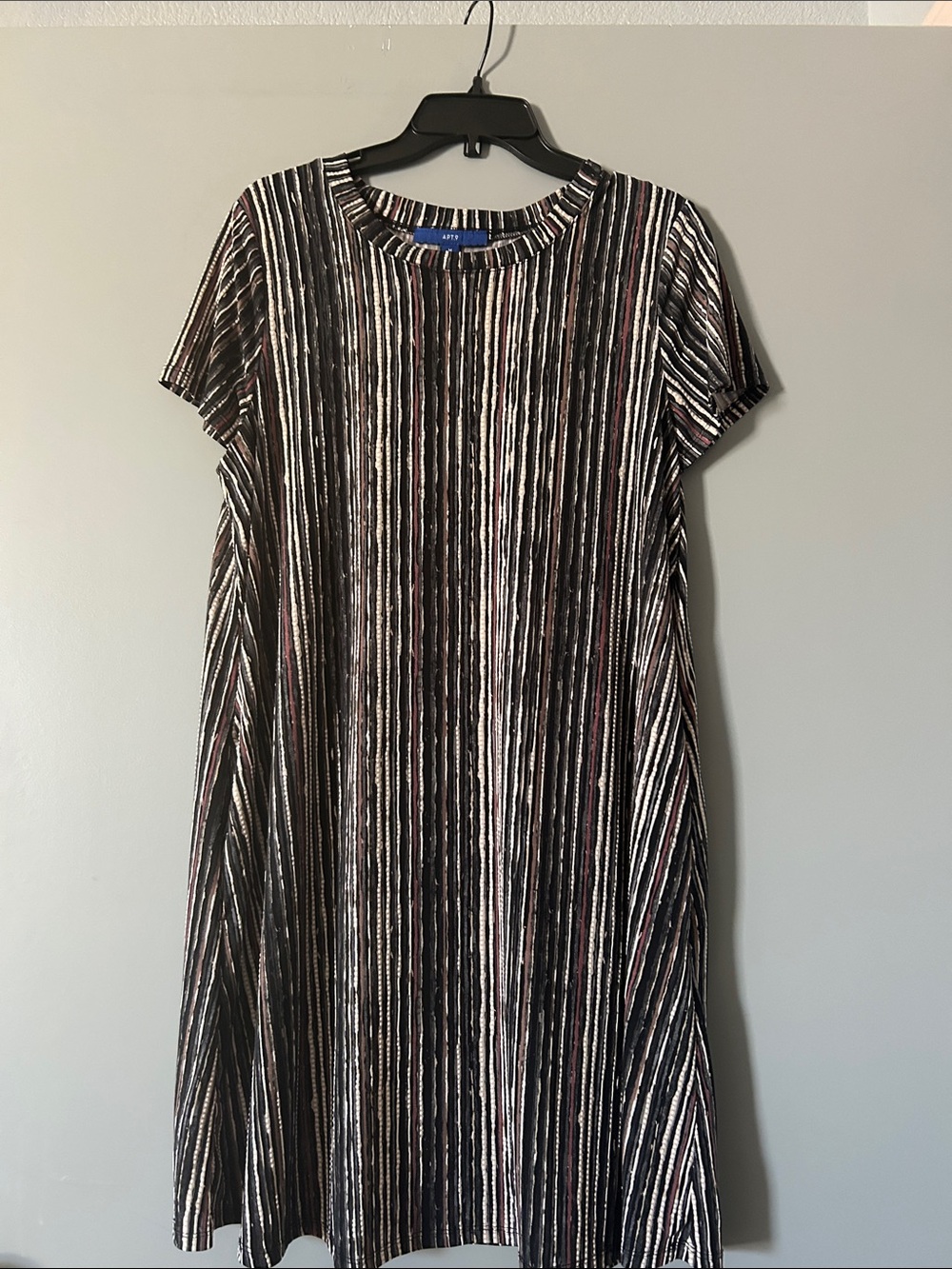 Apt. 9 Vertical Stripe Short-Sleeve Swing Dress in Black, White and Brown